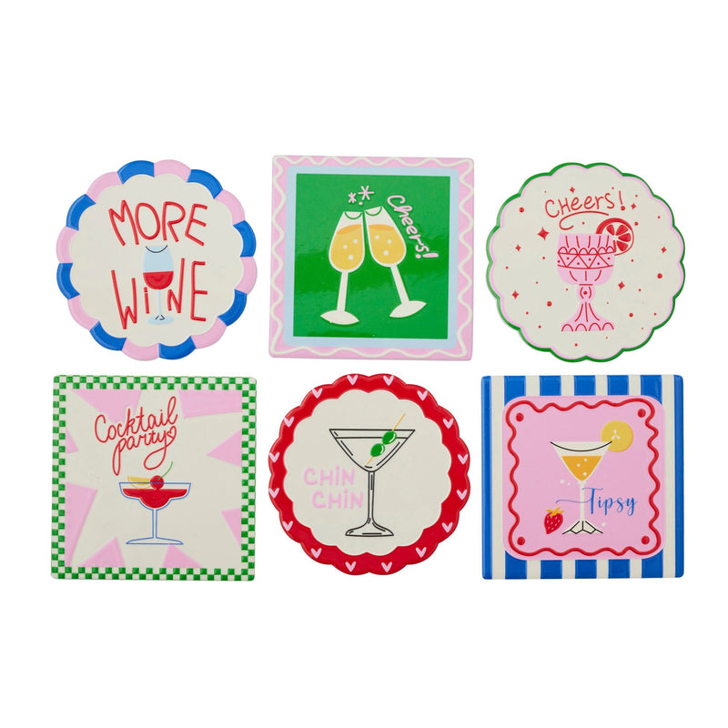 Cocktail Ceramic Coaster 10cm 6 Asst CDU