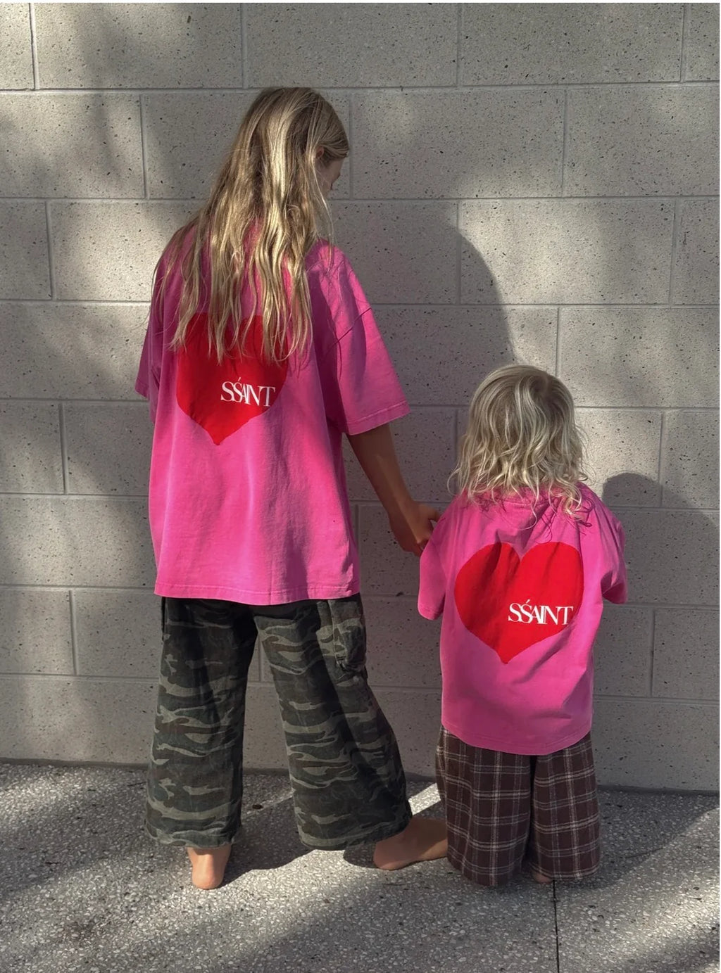 SŚAINT Kids Heart Tee Acid Wash Pink