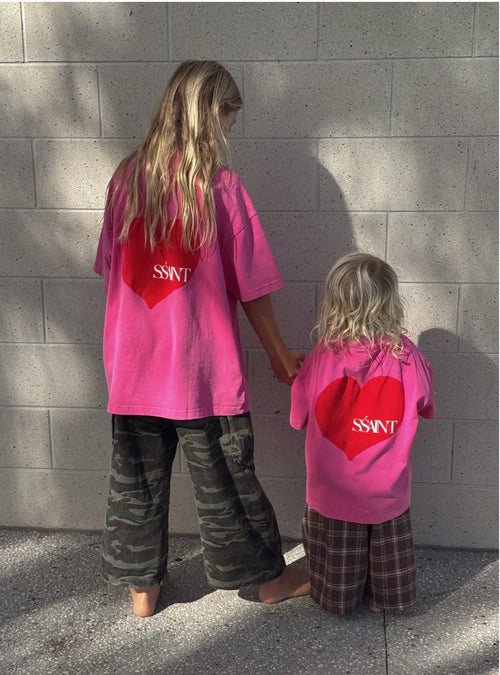 SŚAINT Kids Heart Tee Acid Wash Pink