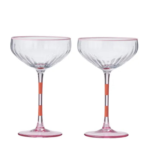 Lena S/2 Glass Rib Cocktail Glass Pink/Orange