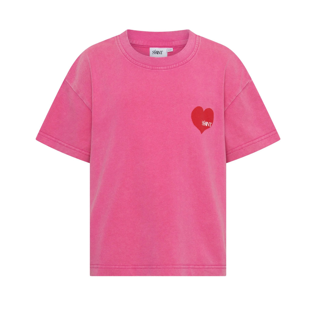 SŚAINT Kids Heart Tee Acid Wash Pink