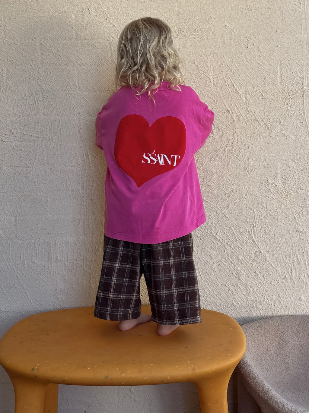SŚAINT Kids Heart Tee Acid Wash Pink