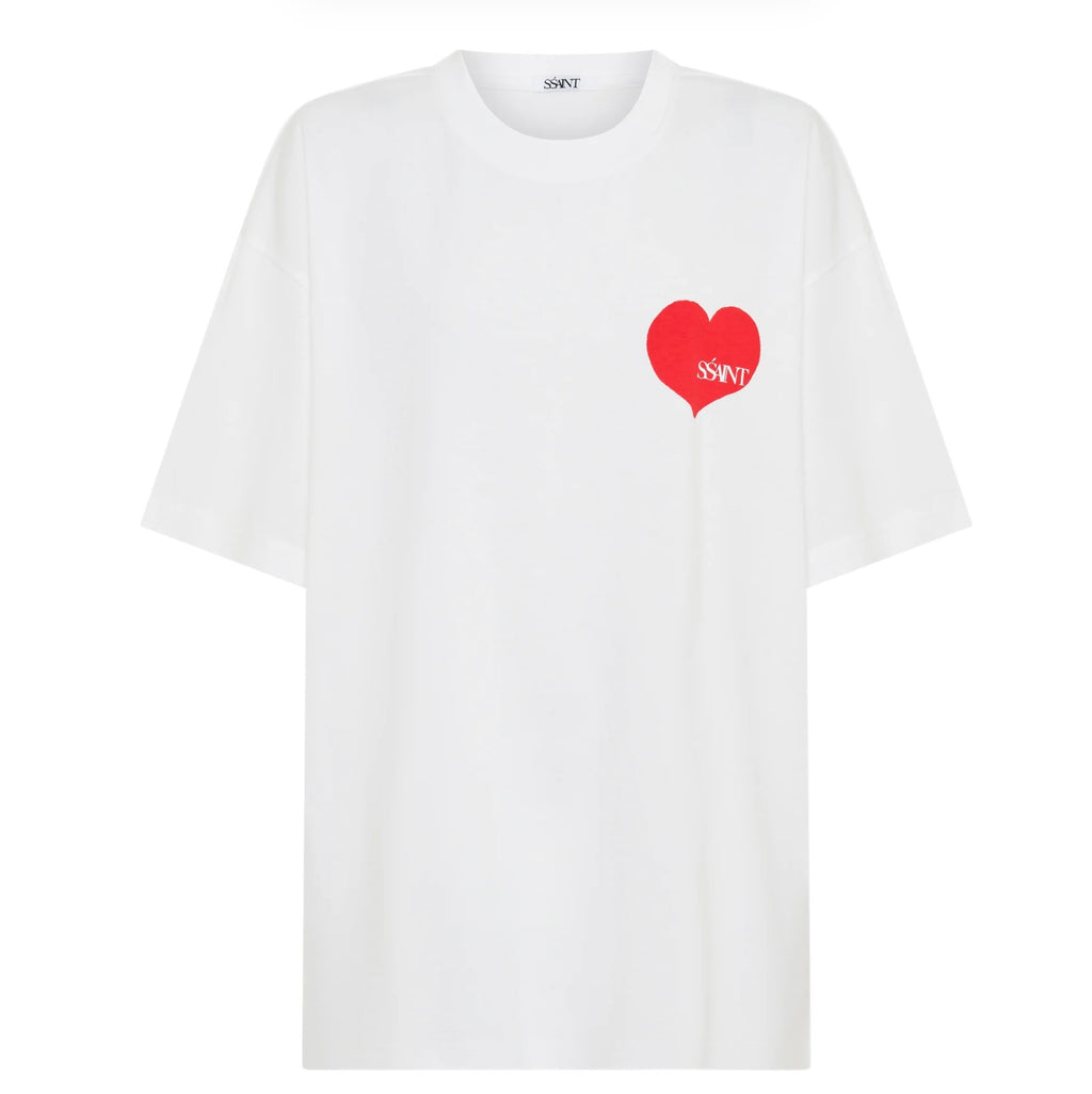 SŚAINT Heart Tee - White with Red Heart