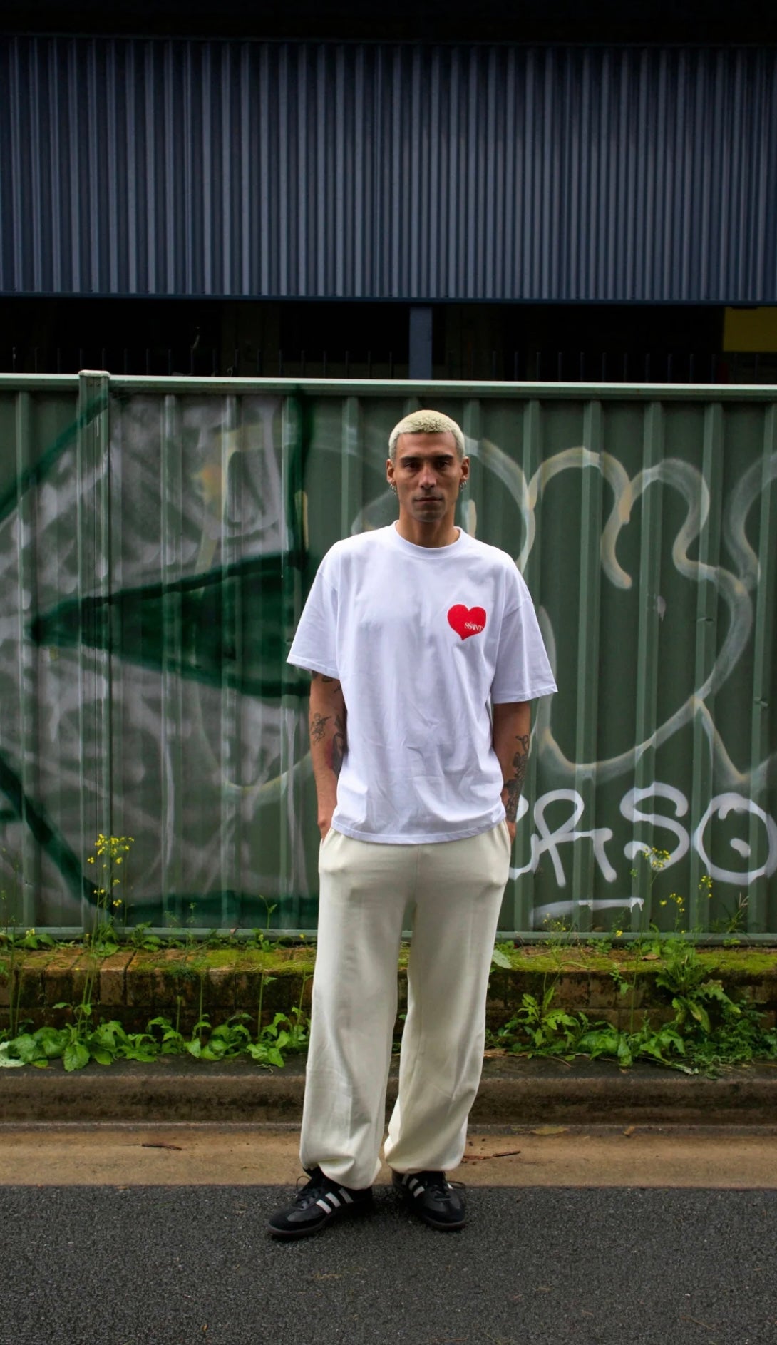 SŚAINT Heart Tee - White with Red Heart