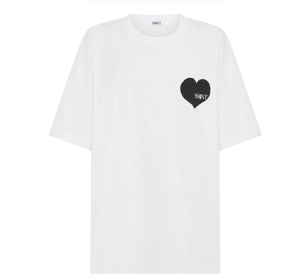 SŚAINT Heart Tee - White with Black Heart