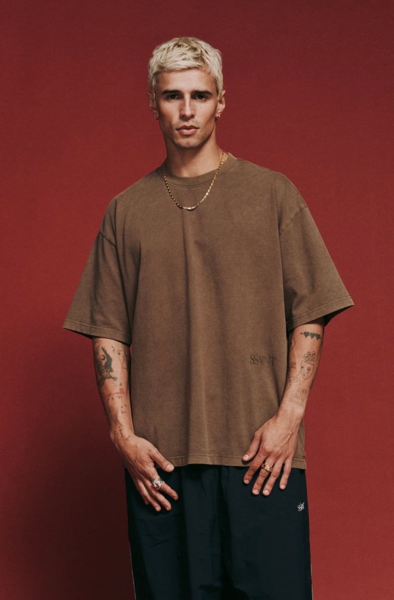 SŚAINT Boxy Tonal Panel Tee - Vintage Brown