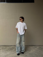 SŚAINT Boxy Tonal Panel Tee - Crisp White