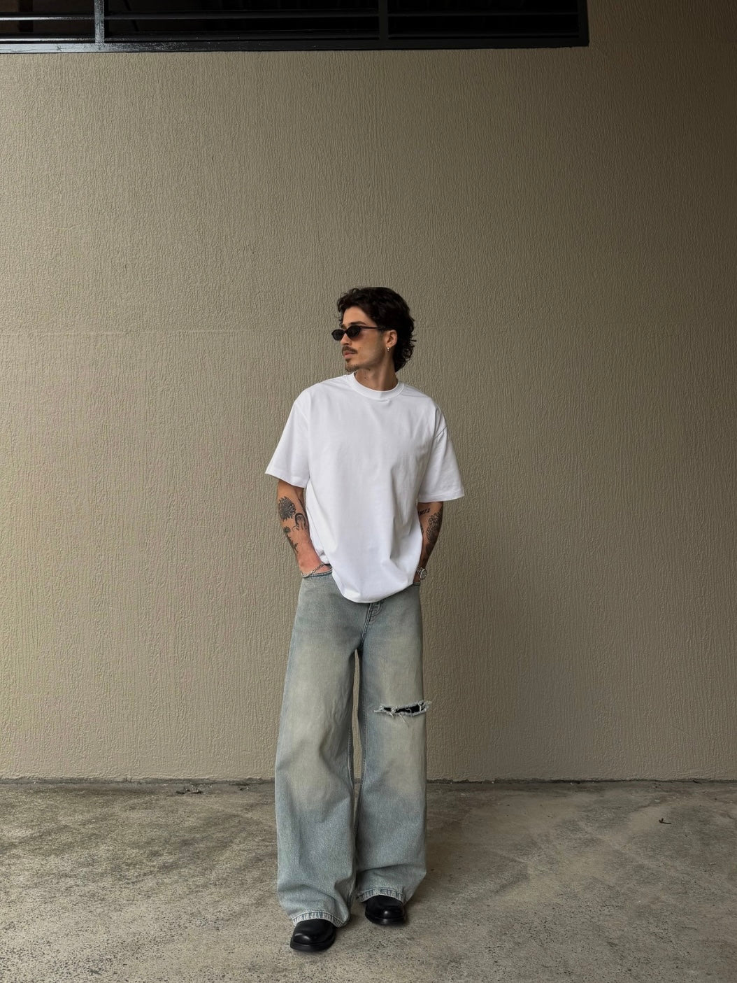 SŚAINT Boxy Tonal Panel Tee - Crisp White