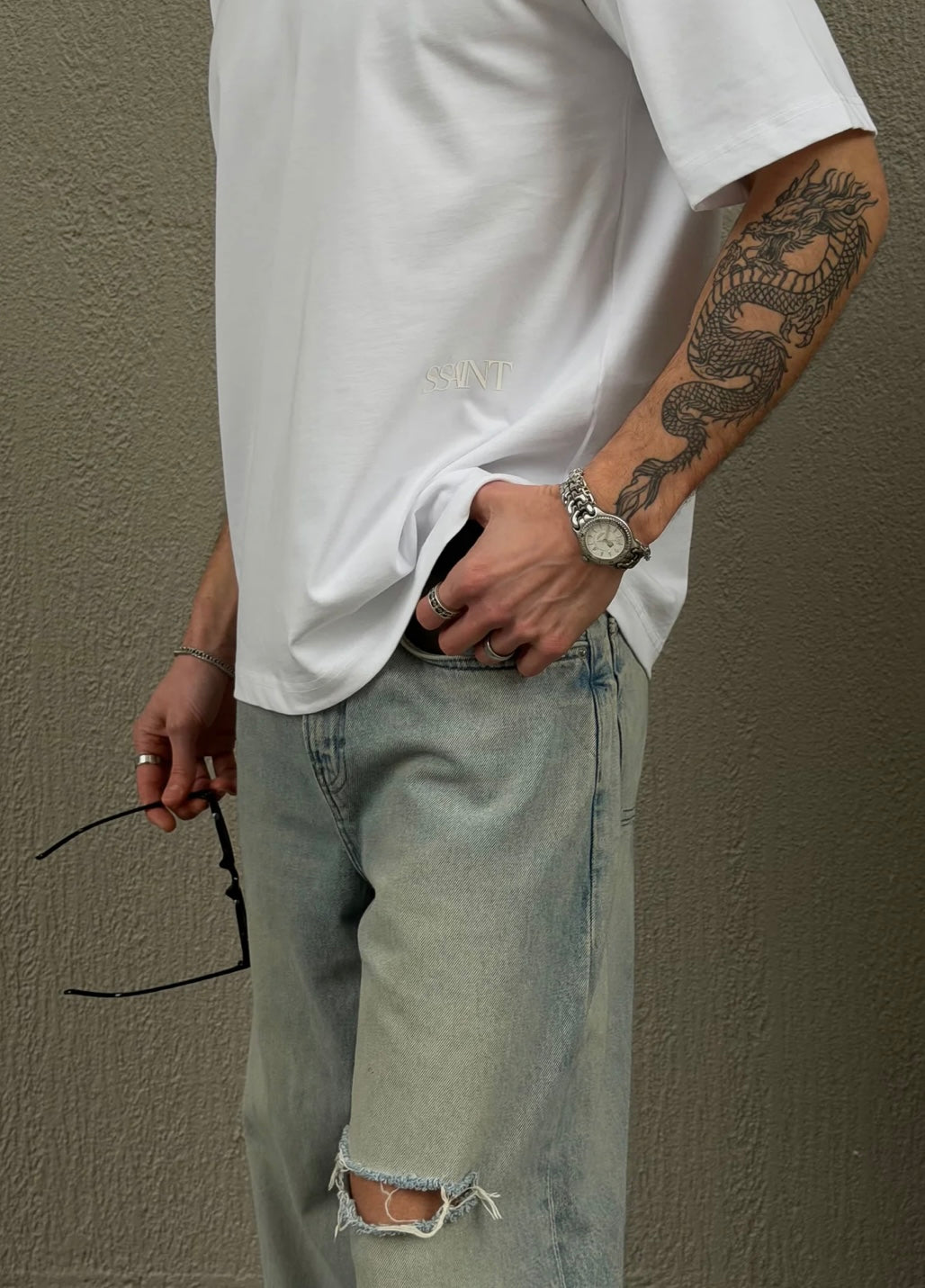 SŚAINT Boxy Tonal Panel Tee - Crisp White