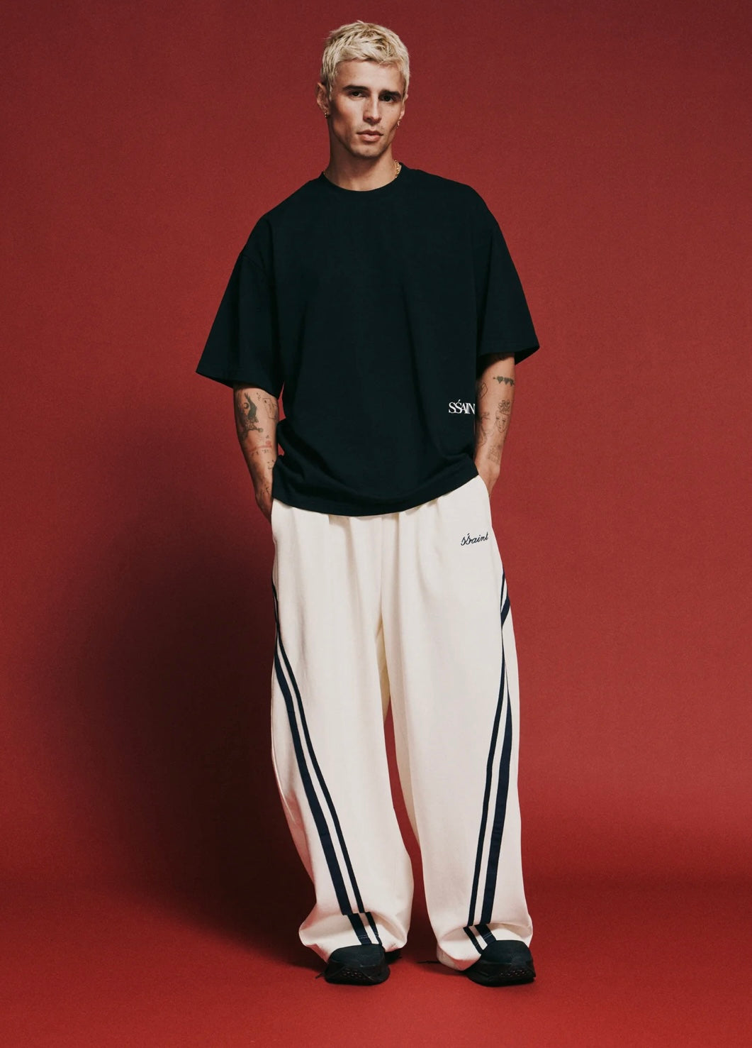 SŚAINT Boxy Tonal Panel Tee - Black