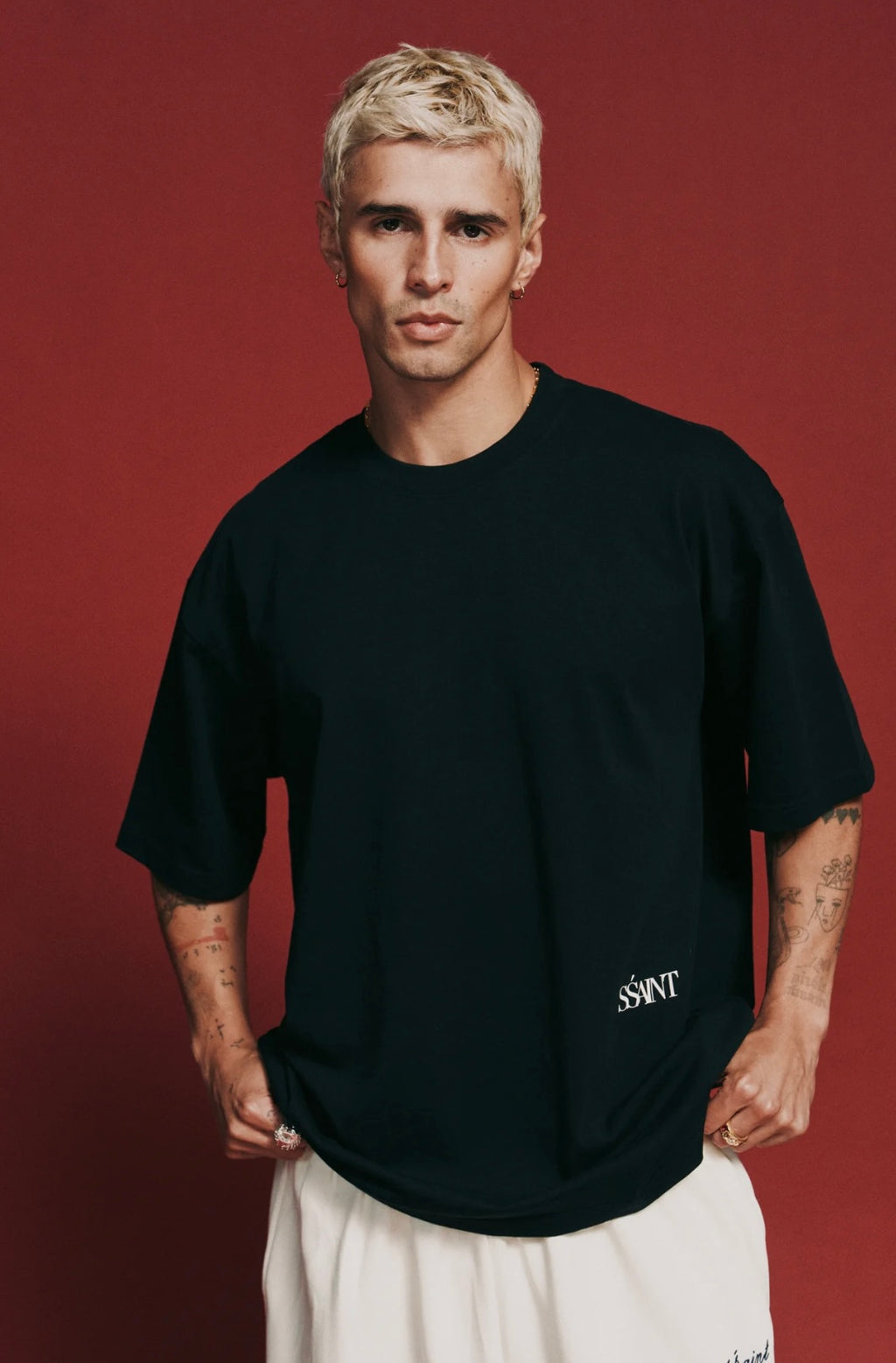 SŚAINT Boxy Tonal Panel Tee - Black