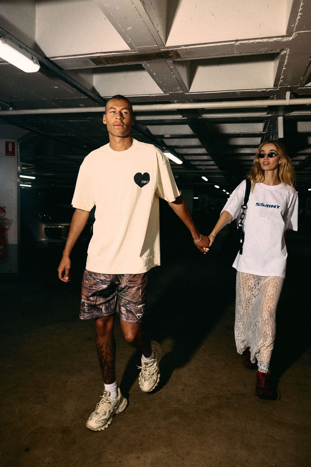 SŚAINT Heart Tee - Cream & Black